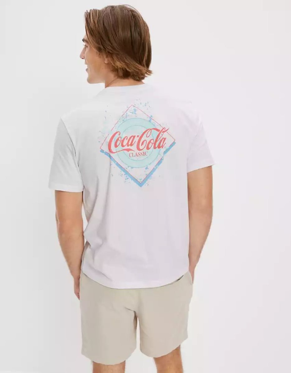 T Shirts American Eagle AE Super Soft Coca Cola Graphique Blanche Homme | UQG-95074906